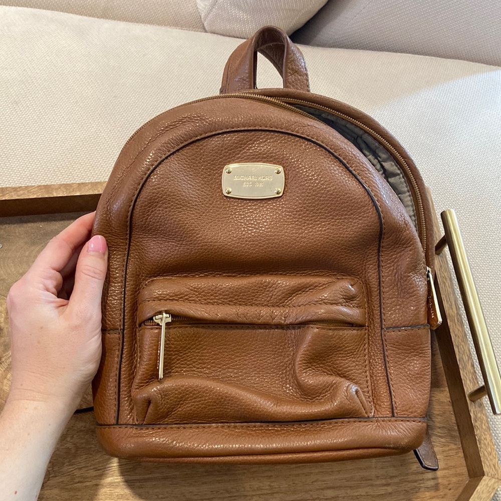 Michael Kora Brown Leather Backpack Purse